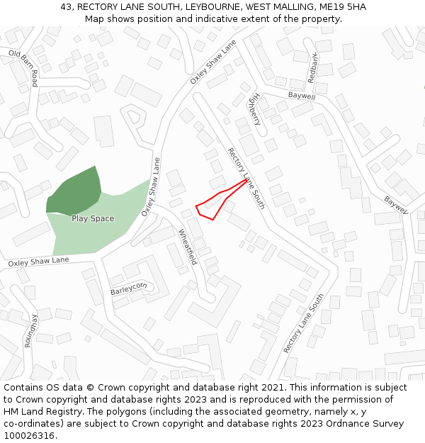 43, RECTORY LANE SOUTH, LEYBOURNE, WEST MALLING, ME19 5HA: Location map and indicative extent of plot