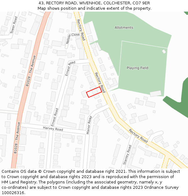 43, RECTORY ROAD, WIVENHOE, COLCHESTER, CO7 9ER: Location map and indicative extent of plot