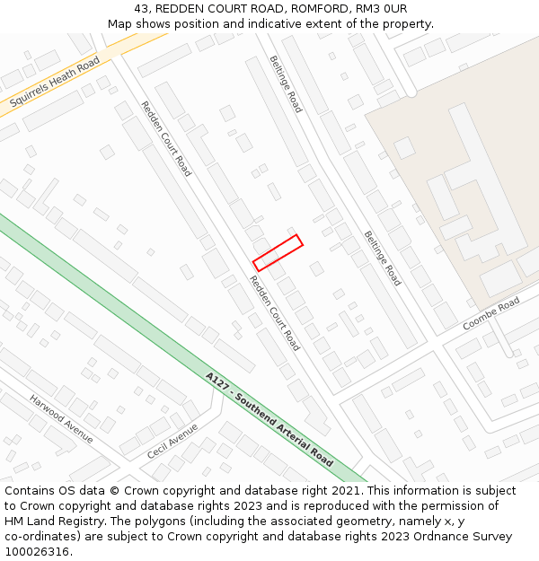 43, REDDEN COURT ROAD, ROMFORD, RM3 0UR: Location map and indicative extent of plot
