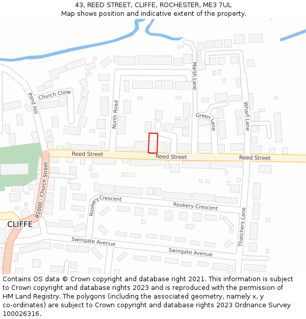 43, REED STREET, CLIFFE, ROCHESTER, ME3 7UL: Location map and indicative extent of plot