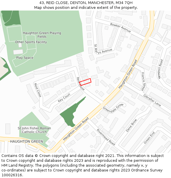 43, REID CLOSE, DENTON, MANCHESTER, M34 7QH: Location map and indicative extent of plot