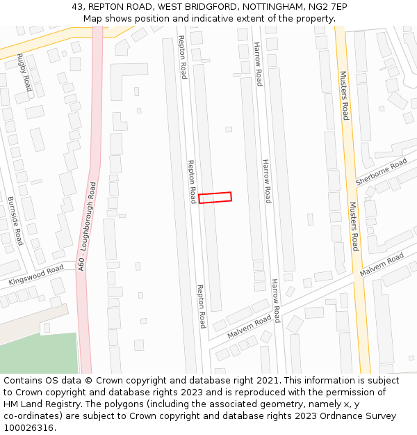 43, REPTON ROAD, WEST BRIDGFORD, NOTTINGHAM, NG2 7EP: Location map and indicative extent of plot