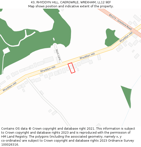 43, RHYDDYN HILL, CAERGWRLE, WREXHAM, LL12 9EF: Location map and indicative extent of plot