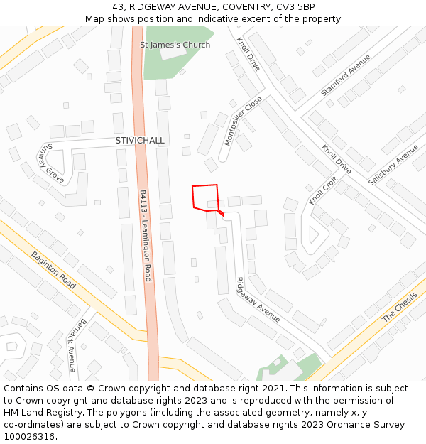 43, RIDGEWAY AVENUE, COVENTRY, CV3 5BP: Location map and indicative extent of plot