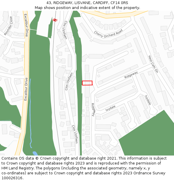 43, RIDGEWAY, LISVANE, CARDIFF, CF14 0RS: Location map and indicative extent of plot