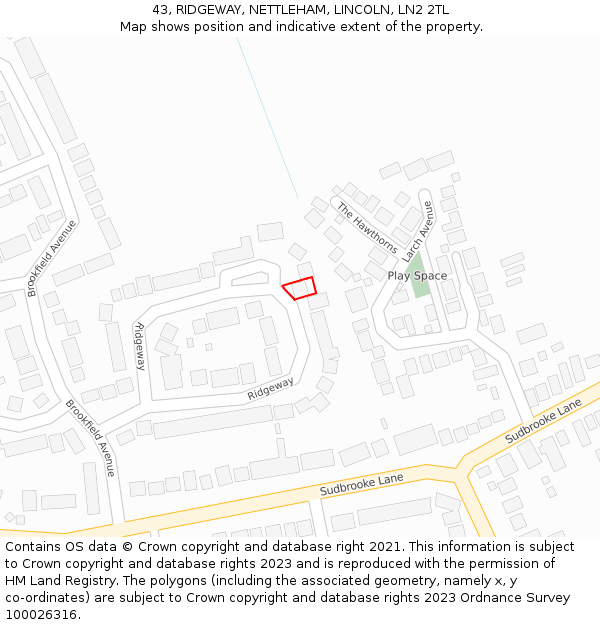 43, RIDGEWAY, NETTLEHAM, LINCOLN, LN2 2TL: Location map and indicative extent of plot