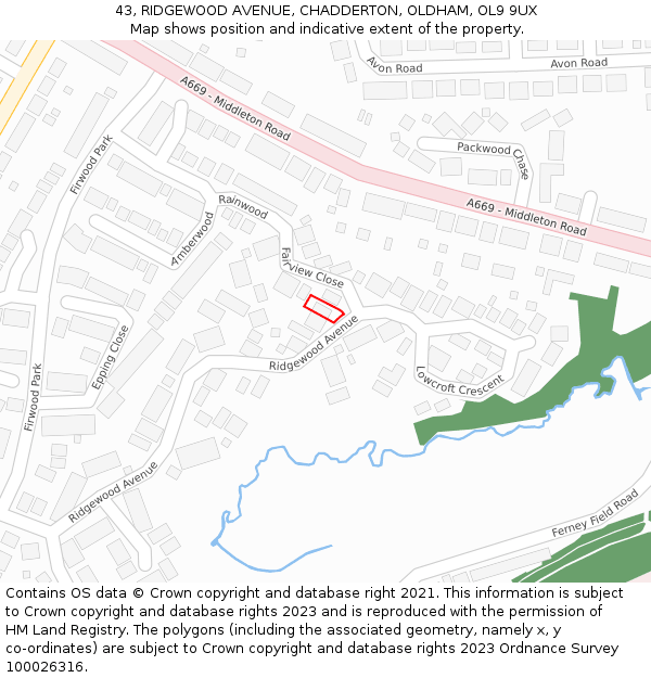 43, RIDGEWOOD AVENUE, CHADDERTON, OLDHAM, OL9 9UX: Location map and indicative extent of plot