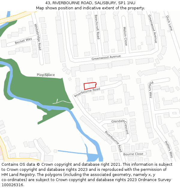 43, RIVERBOURNE ROAD, SALISBURY, SP1 1NU: Location map and indicative extent of plot