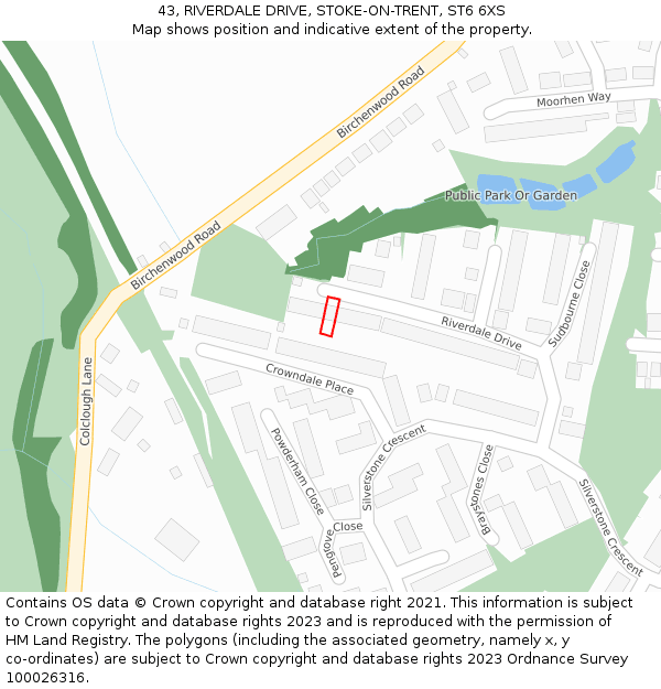 43, RIVERDALE DRIVE, STOKE-ON-TRENT, ST6 6XS: Location map and indicative extent of plot