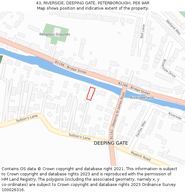 43, RIVERSIDE, DEEPING GATE, PETERBOROUGH, PE6 9AR: Location map and indicative extent of plot