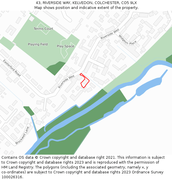 43, RIVERSIDE WAY, KELVEDON, COLCHESTER, CO5 9LX: Location map and indicative extent of plot
