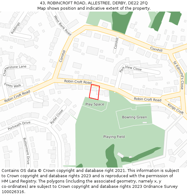 43, ROBINCROFT ROAD, ALLESTREE, DERBY, DE22 2FQ: Location map and indicative extent of plot