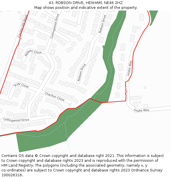 43, ROBSON DRIVE, HEXHAM, NE46 2HZ: Location map and indicative extent of plot