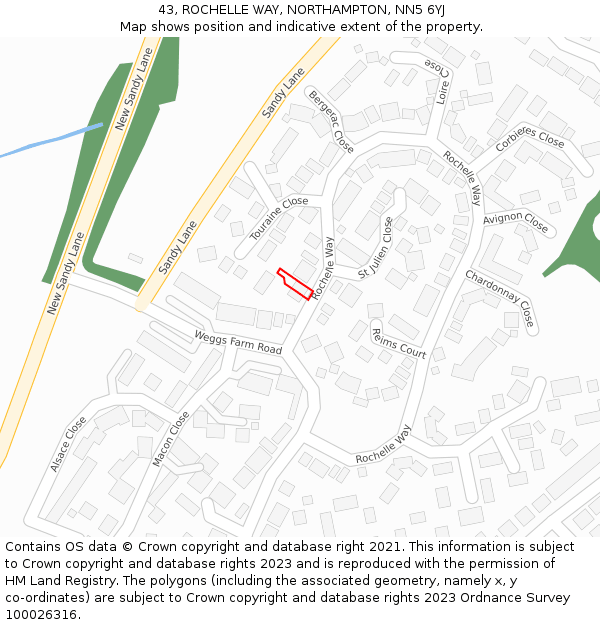 43, ROCHELLE WAY, NORTHAMPTON, NN5 6YJ: Location map and indicative extent of plot