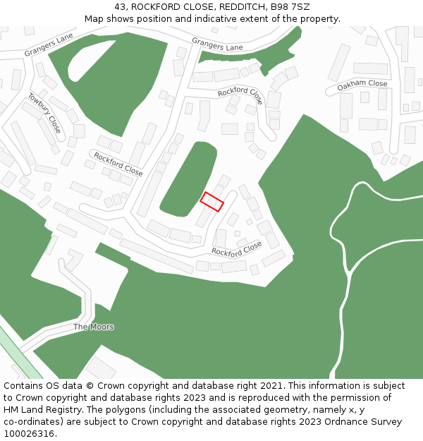 43, ROCKFORD CLOSE, REDDITCH, B98 7SZ: Location map and indicative extent of plot