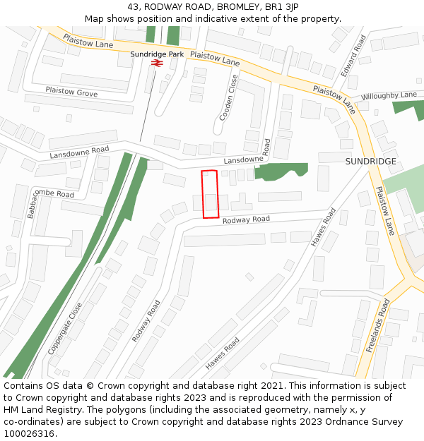 43, RODWAY ROAD, BROMLEY, BR1 3JP: Location map and indicative extent of plot
