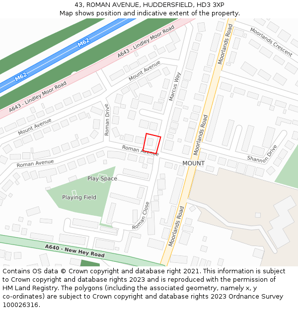 43, ROMAN AVENUE, HUDDERSFIELD, HD3 3XP: Location map and indicative extent of plot