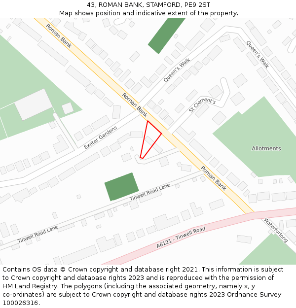 43, ROMAN BANK, STAMFORD, PE9 2ST: Location map and indicative extent of plot