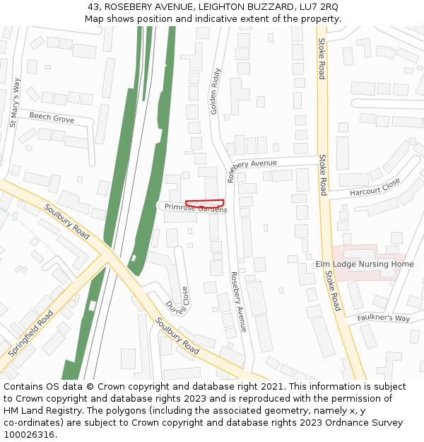 43, ROSEBERY AVENUE, LEIGHTON BUZZARD, LU7 2RQ: Location map and indicative extent of plot