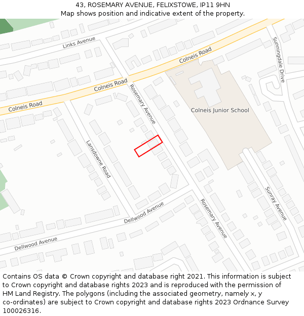 43, ROSEMARY AVENUE, FELIXSTOWE, IP11 9HN: Location map and indicative extent of plot