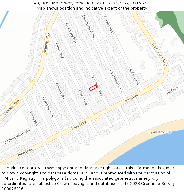 43, ROSEMARY WAY, JAYWICK, CLACTON-ON-SEA, CO15 2SD: Location map and indicative extent of plot