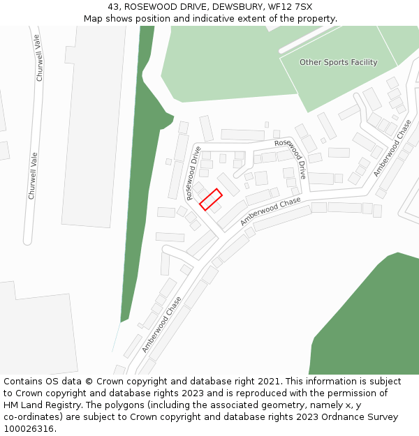 43, ROSEWOOD DRIVE, DEWSBURY, WF12 7SX: Location map and indicative extent of plot