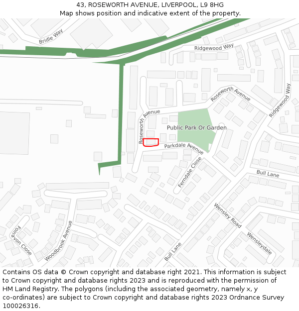 43, ROSEWORTH AVENUE, LIVERPOOL, L9 8HG: Location map and indicative extent of plot