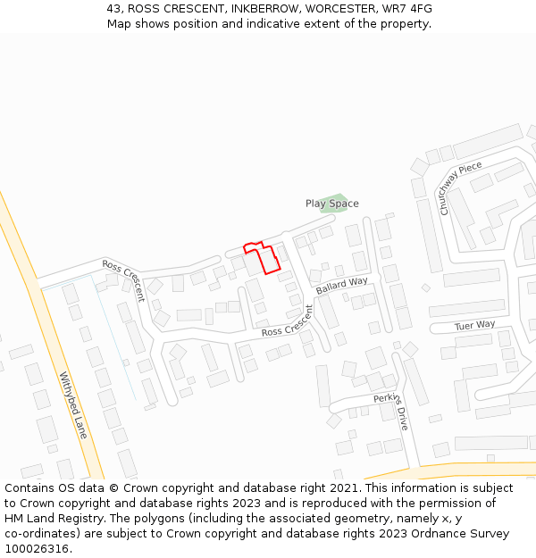 43, ROSS CRESCENT, INKBERROW, WORCESTER, WR7 4FG: Location map and indicative extent of plot