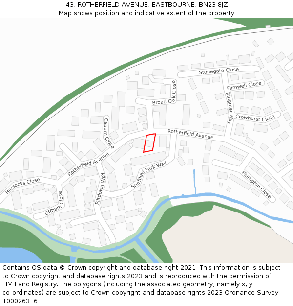 43, ROTHERFIELD AVENUE, EASTBOURNE, BN23 8JZ: Location map and indicative extent of plot