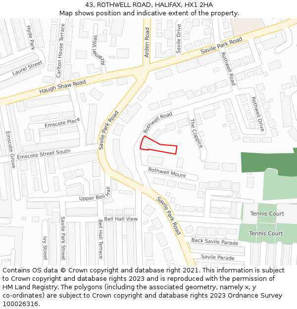 43, ROTHWELL ROAD, HALIFAX, HX1 2HA: Location map and indicative extent of plot