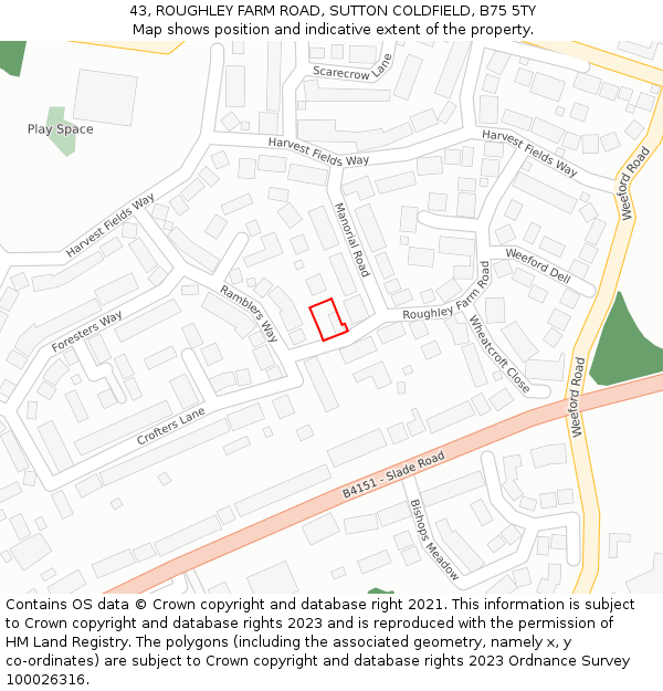 43, ROUGHLEY FARM ROAD, SUTTON COLDFIELD, B75 5TY: Location map and indicative extent of plot