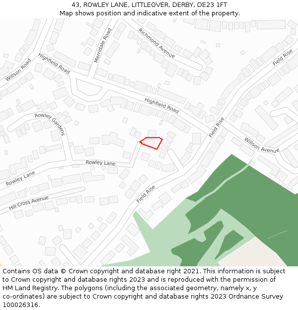 43, ROWLEY LANE, LITTLEOVER, DERBY, DE23 1FT: Location map and indicative extent of plot