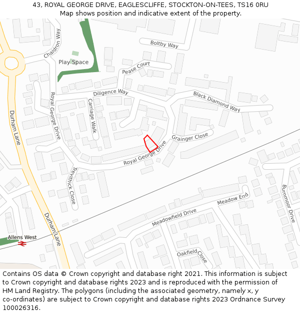 43, ROYAL GEORGE DRIVE, EAGLESCLIFFE, STOCKTON-ON-TEES, TS16 0RU: Location map and indicative extent of plot