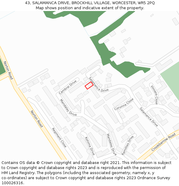 43, SALAMANCA DRIVE, BROCKHILL VILLAGE, WORCESTER, WR5 2PQ: Location map and indicative extent of plot
