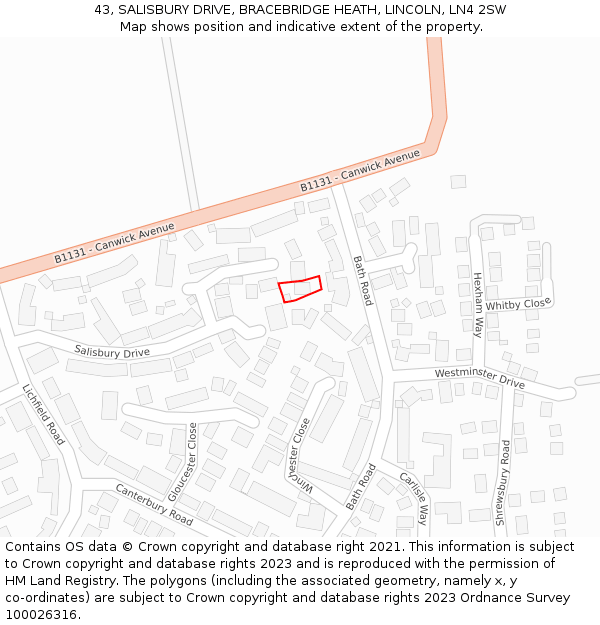 43, SALISBURY DRIVE, BRACEBRIDGE HEATH, LINCOLN, LN4 2SW: Location map and indicative extent of plot