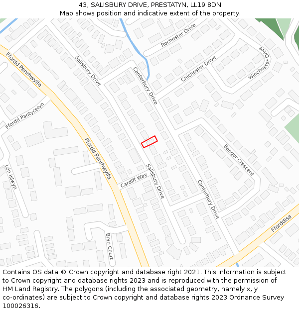 43, SALISBURY DRIVE, PRESTATYN, LL19 8DN: Location map and indicative extent of plot