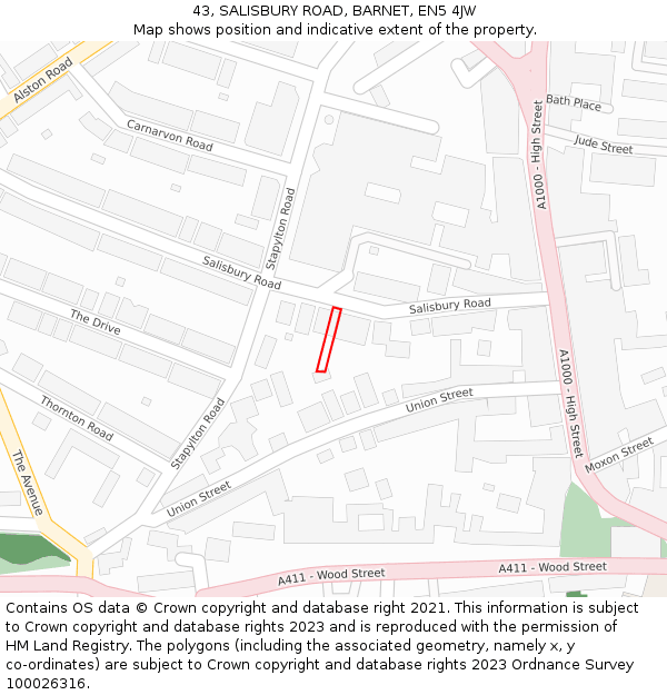 43, SALISBURY ROAD, BARNET, EN5 4JW: Location map and indicative extent of plot