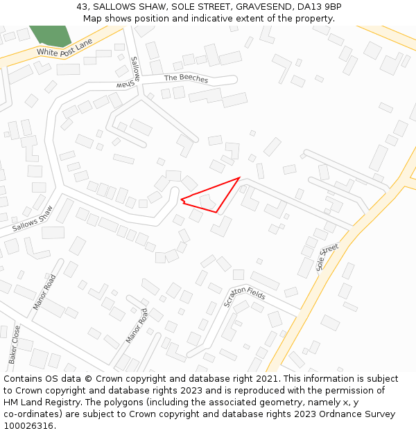 43, SALLOWS SHAW, SOLE STREET, GRAVESEND, DA13 9BP: Location map and indicative extent of plot