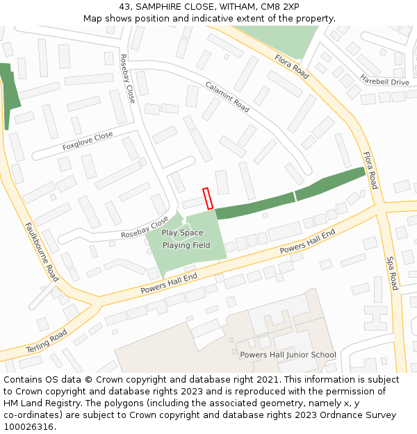43, SAMPHIRE CLOSE, WITHAM, CM8 2XP: Location map and indicative extent of plot