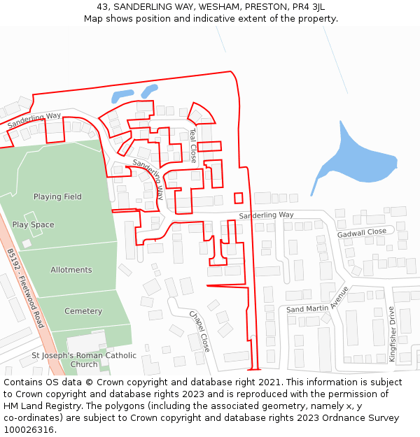43, SANDERLING WAY, WESHAM, PRESTON, PR4 3JL: Location map and indicative extent of plot
