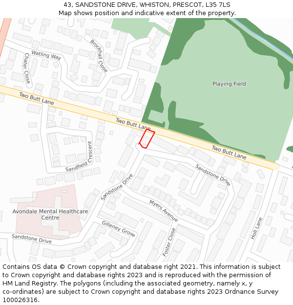 43, SANDSTONE DRIVE, WHISTON, PRESCOT, L35 7LS: Location map and indicative extent of plot