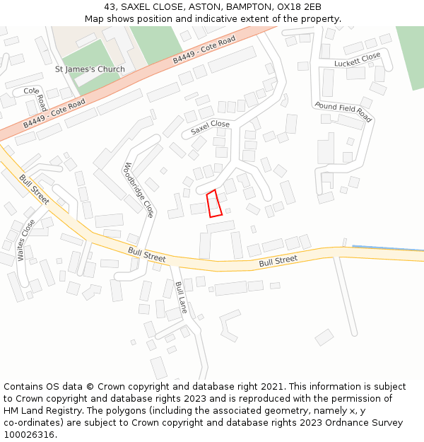 43, SAXEL CLOSE, ASTON, BAMPTON, OX18 2EB: Location map and indicative extent of plot