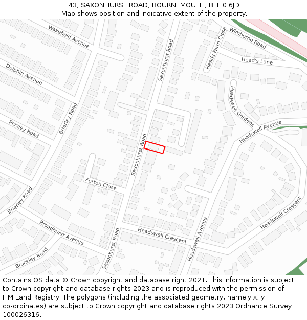 43, SAXONHURST ROAD, BOURNEMOUTH, BH10 6JD: Location map and indicative extent of plot