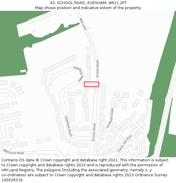 43, SCHOOL ROAD, EVESHAM, WR11 2PT: Location map and indicative extent of plot