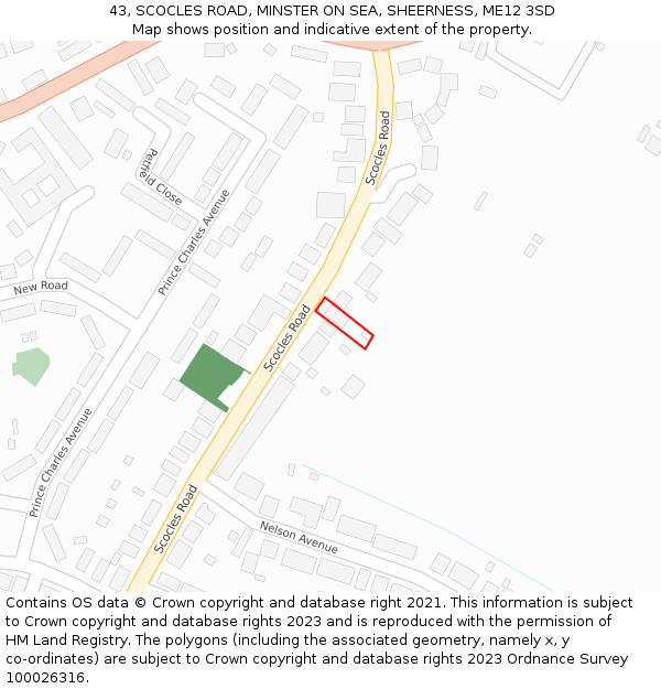 43, SCOCLES ROAD, MINSTER ON SEA, SHEERNESS, ME12 3SD: Location map and indicative extent of plot