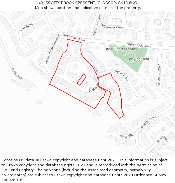 43, SCOTTY BROOK CRESCENT, GLOSSOP, SK13 8UG: Location map and indicative extent of plot