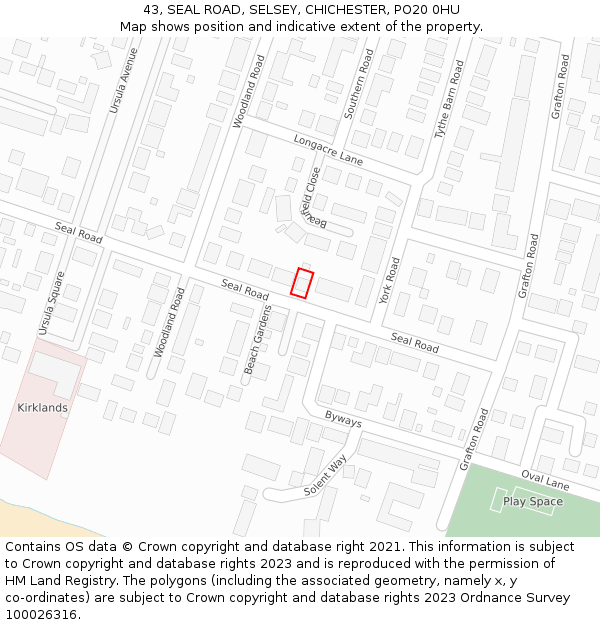 43, SEAL ROAD, SELSEY, CHICHESTER, PO20 0HU: Location map and indicative extent of plot