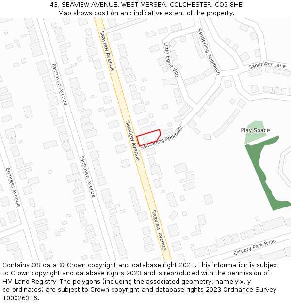 43, SEAVIEW AVENUE, WEST MERSEA, COLCHESTER, CO5 8HE: Location map and indicative extent of plot