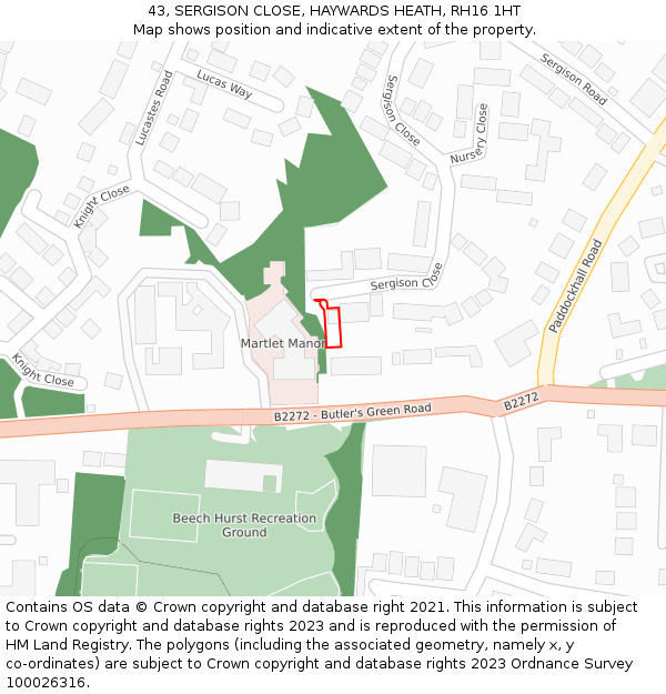 43, SERGISON CLOSE, HAYWARDS HEATH, RH16 1HT: Location map and indicative extent of plot