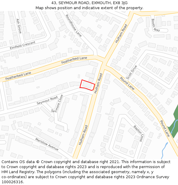 43, SEYMOUR ROAD, EXMOUTH, EX8 3JG: Location map and indicative extent of plot